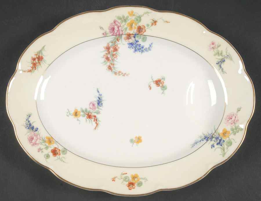 Gladiola (Cream Background) 11" Oval Serving Platter by Haviland-1