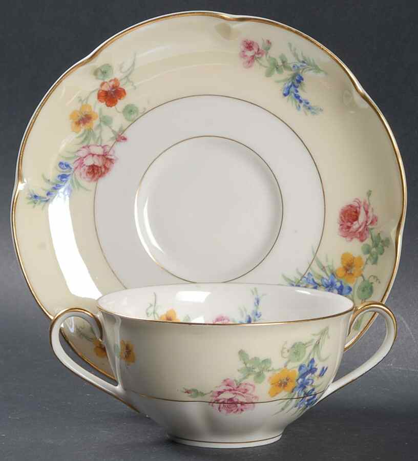 Gladiola (Cream Background) Flat Bouillon Cup & Saucer by Haviland-1