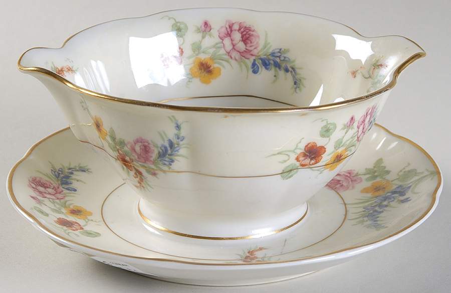 Gladiola (Cream Background) Gravy Boat with Attached Underplate by Haviland-1