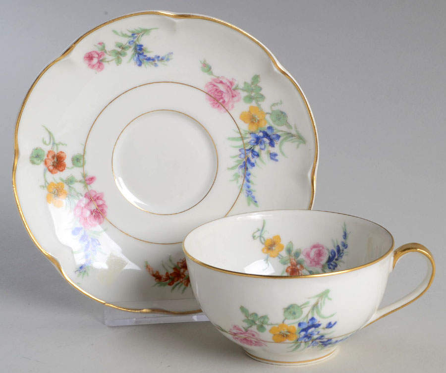 Gladiola (White Background) Flat Cup & Saucer Set by Haviland-1