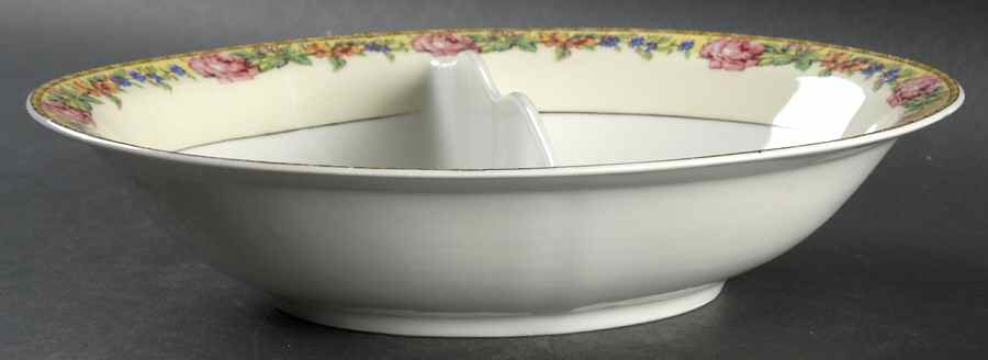 Gloria (France) 10" Oval Divided Vegetable Bowl by Haviland-1
