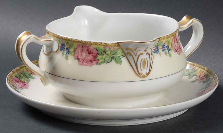 Gloria (France) Gravy Boat with Attached Underplate by Haviland-1