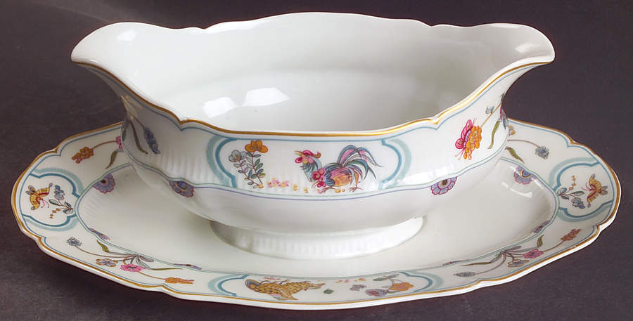 Golden Quail Gravy Boat with Attached Underplate by Haviland-1