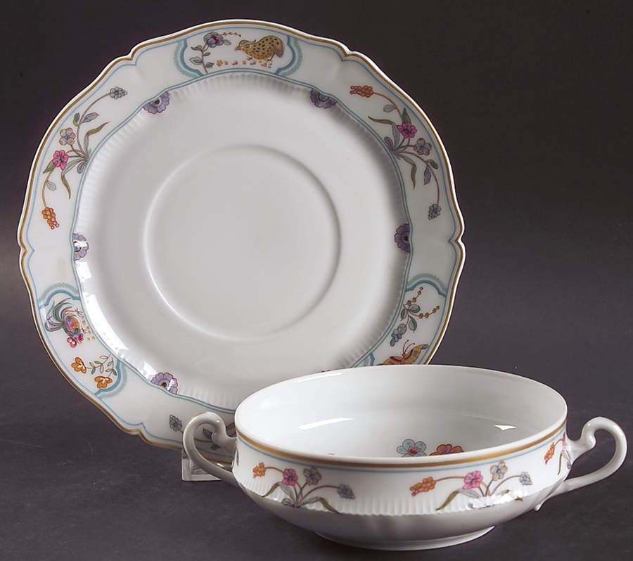 Golden Quail Flat Cream Soup Bowl & Saucer Set by Haviland-1