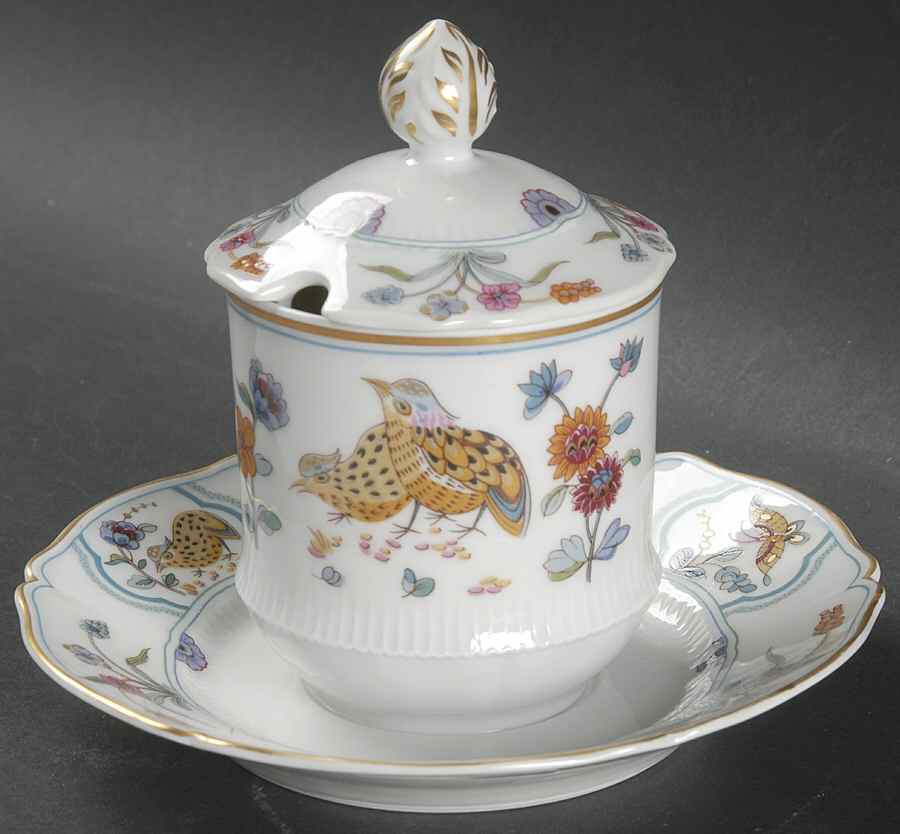 Golden Quail Marmalade & Lid w/Attached Underplate by Haviland-1