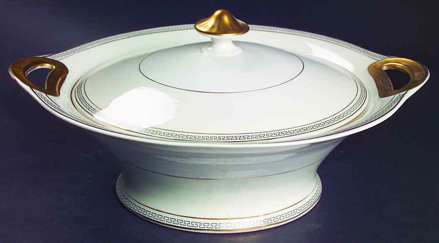 Greek Key Round Covered Vegetable by Haviland-1