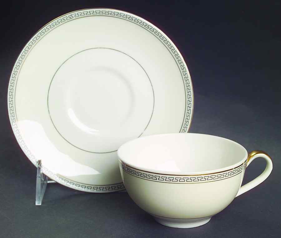 Greek Key Flat Cup & Saucer Set by Haviland-1