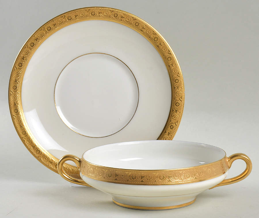 H110 Footed Cream Soup Bowl & Saucer Set by Haviland-1