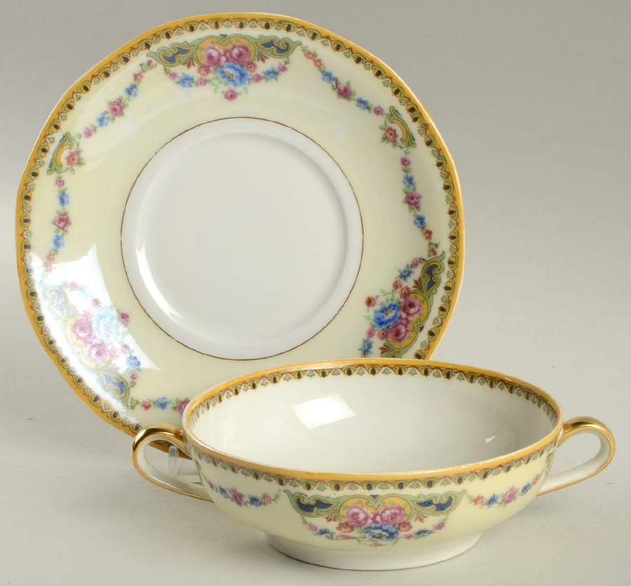 H128 Flat Cream Soup Bowl & Saucer Set by Haviland-1