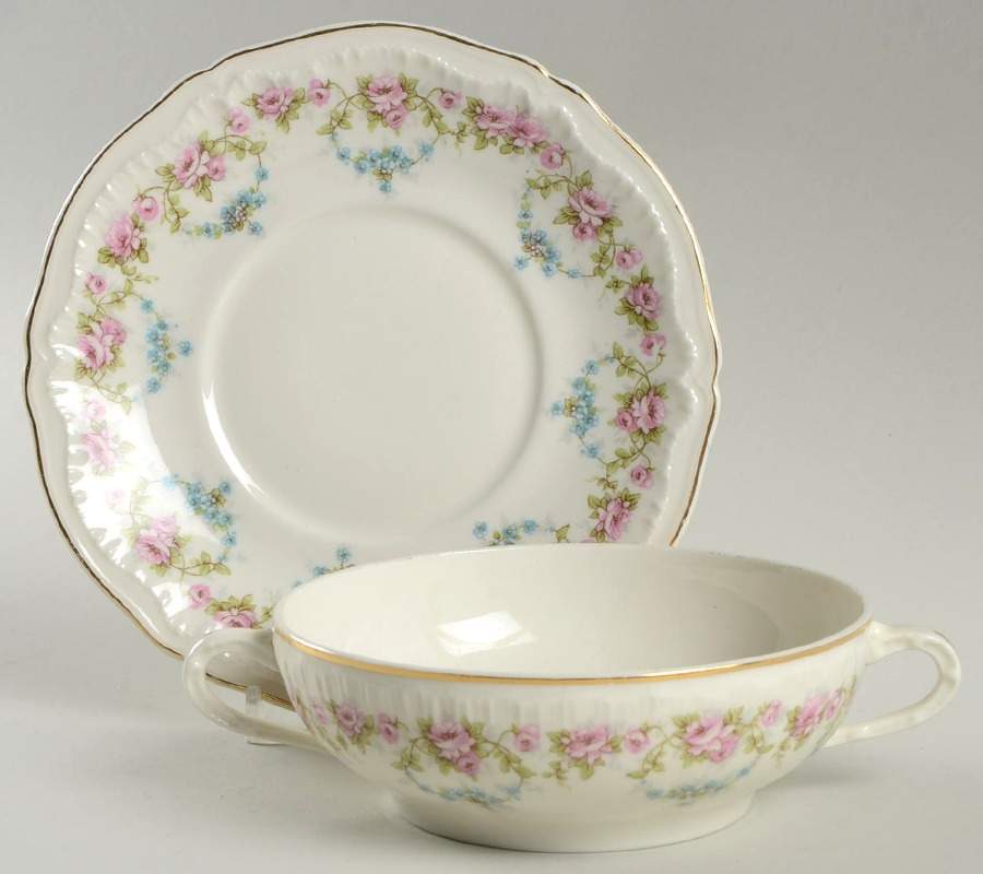 Schleiger 877-1 Flat Cream Soup Bowl & Saucer Set by Haviland-1