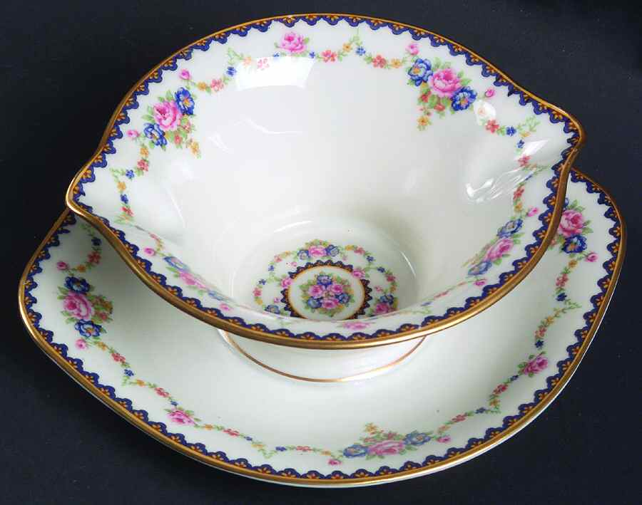 H330 (Yellow Rim, White Center) Gravy Boat with Attached Underplate by Haviland-1