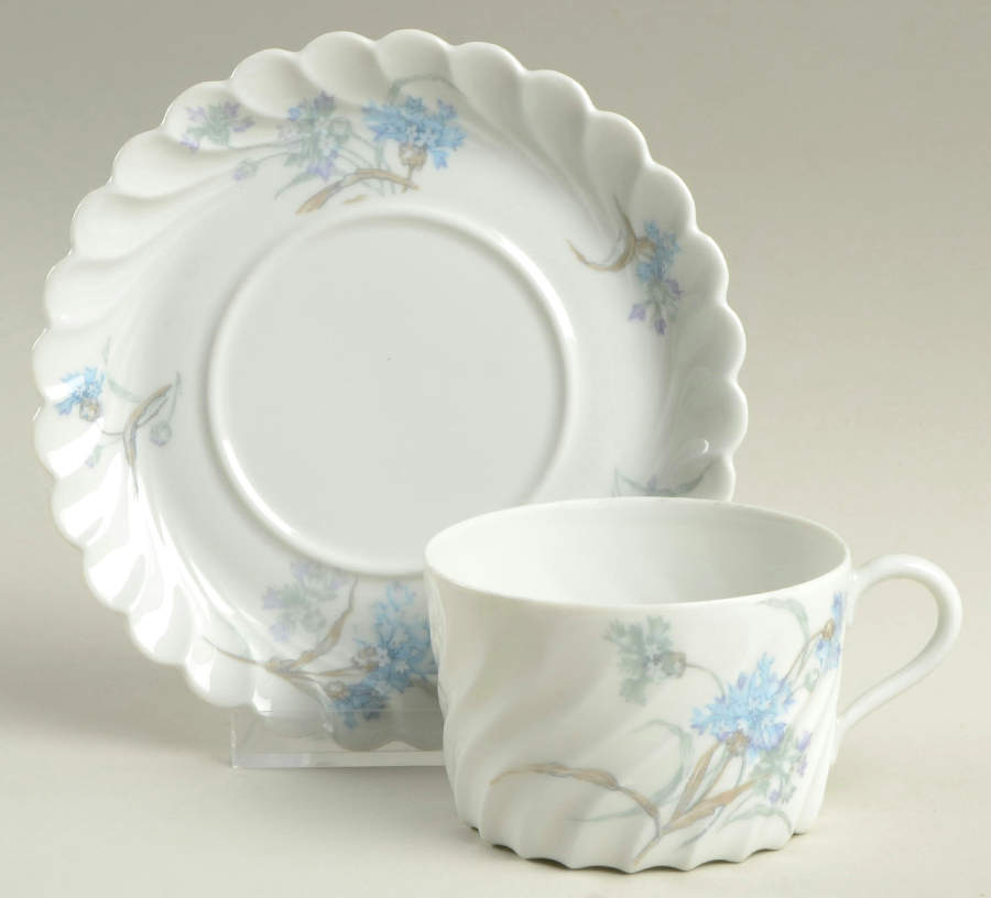 Bergere (Blue Flowers, No Verge Line) Flat Cup & Saucer Set by Haviland-1