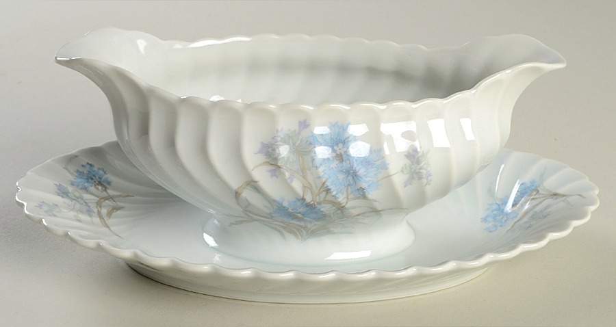 Bergere (Blue Flowers, No Verge Line) Gravy Boat with Attached Underplate by Haviland-1