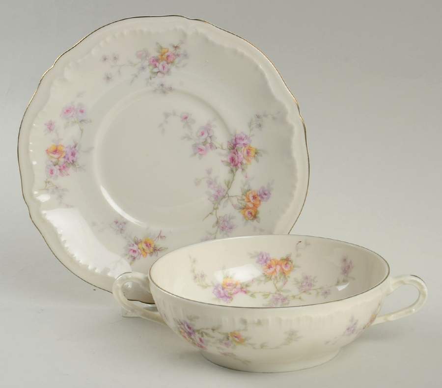 Helene Flat Cream Soup Bowl & Saucer Set by Haviland-1