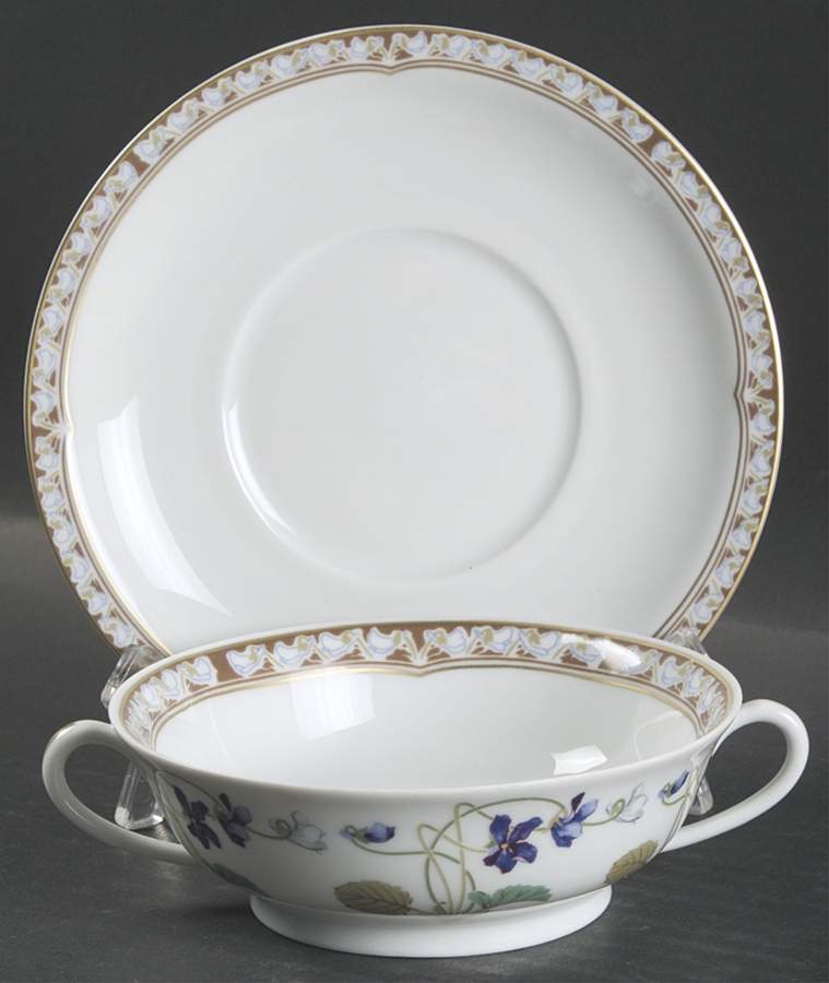 Imperatrice Eugenie Footed Cream Soup Bowl & Saucer Set by Haviland-1