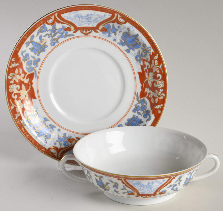 Imari Rouge Flat Cream Soup Bowl & Saucer Set by Haviland-1