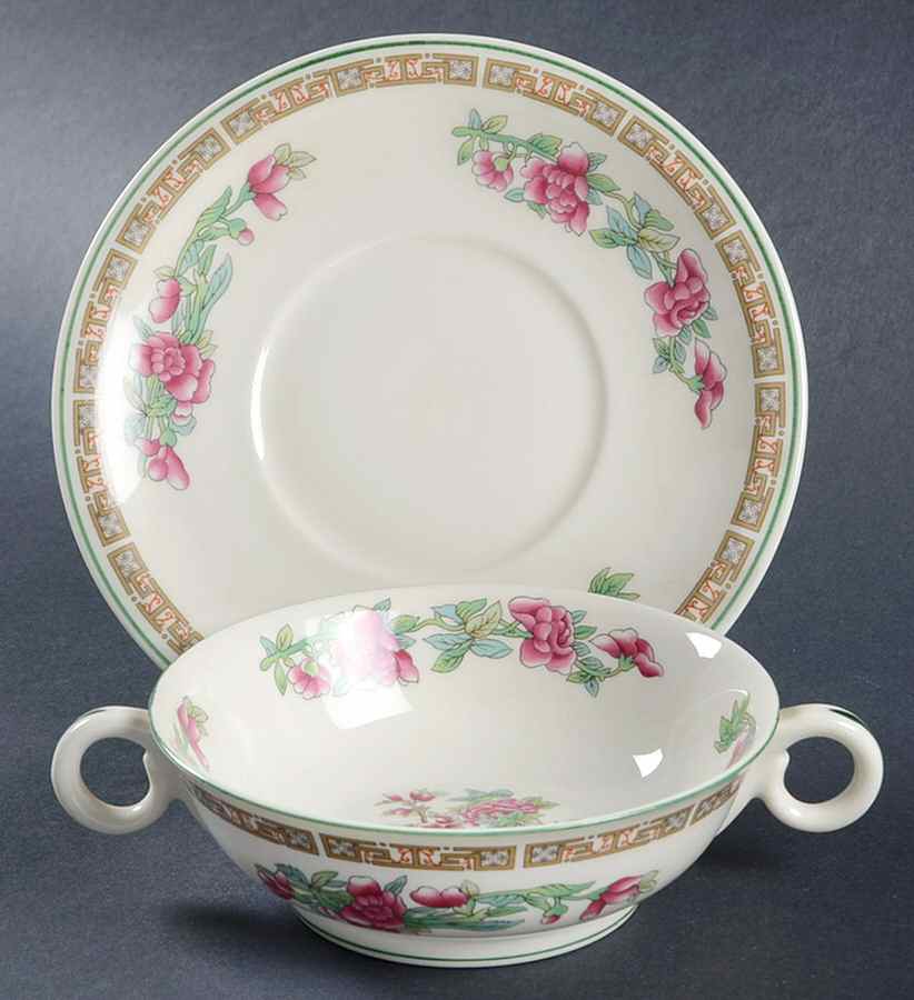 Indian Tree Flat Cream Soup Bowl & Saucer Set by Haviland-1