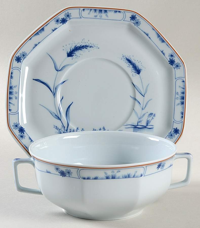 Jardin Bleu Flat Cream Soup Bowl & Saucer Set by Haviland-1