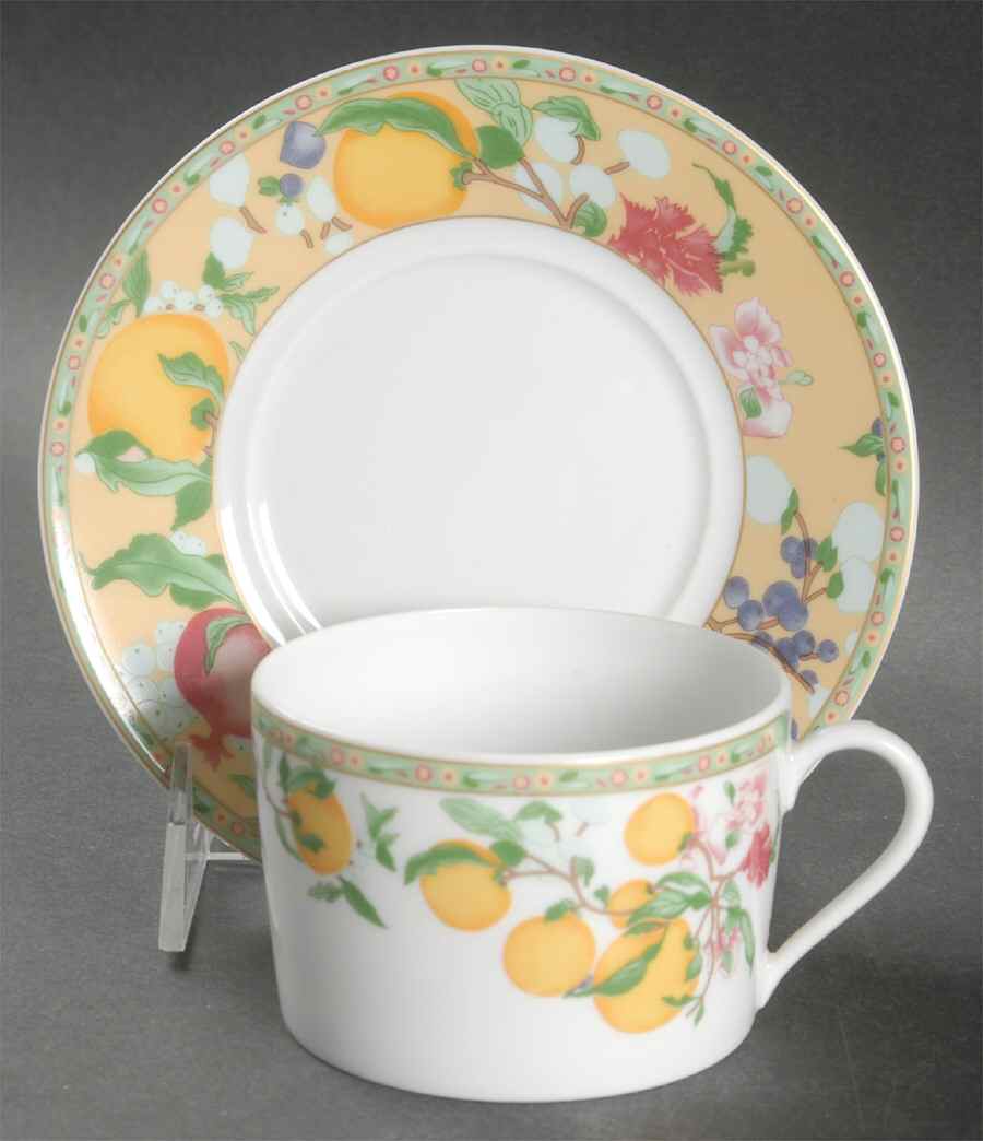 Jardin D'Eden (White Rim) Flat Cup & Saucer Set by Haviland-1