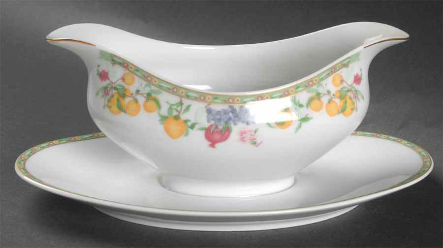Jardin D'Eden (White Rim) Gravy Boat with Attached Underplate by Haviland-1