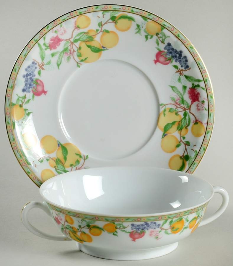 Jardin D'Eden (White Rim) Footed Cream Soup Bowl & Saucer Set by Haviland-1