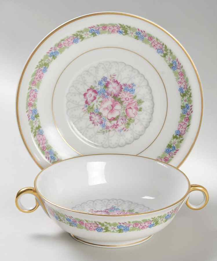 June Bride Footed Cream Soup Bowl & Saucer Set by Haviland-1