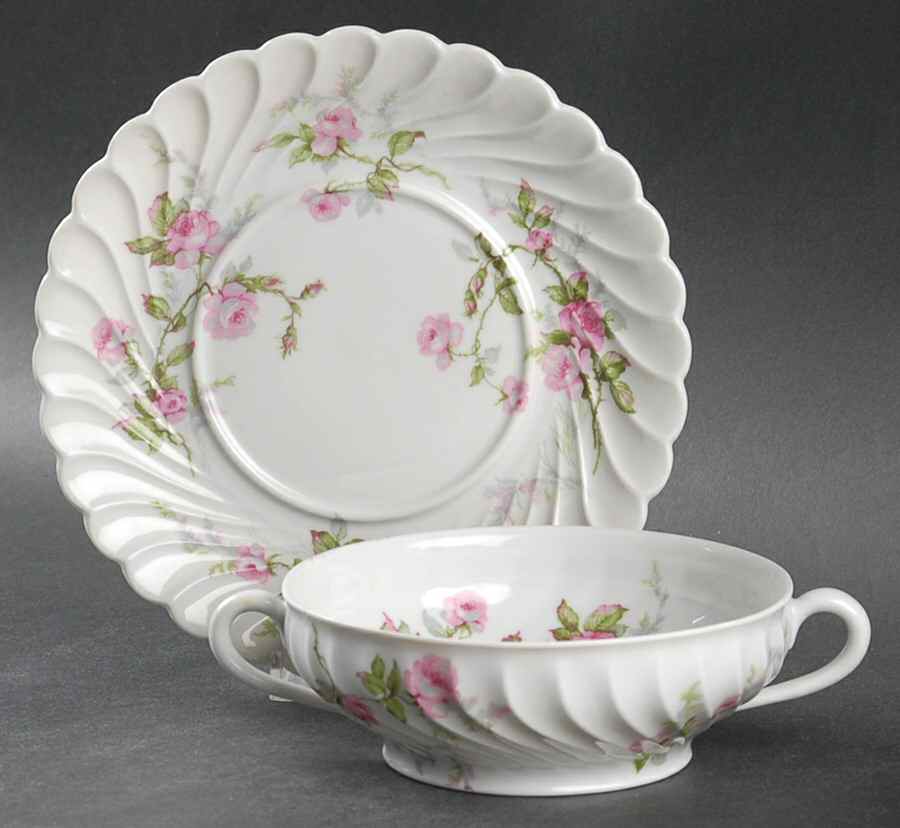 Julia (Red Backstamp) Flat Cream Soup Bowl & Saucer Set by Haviland-1