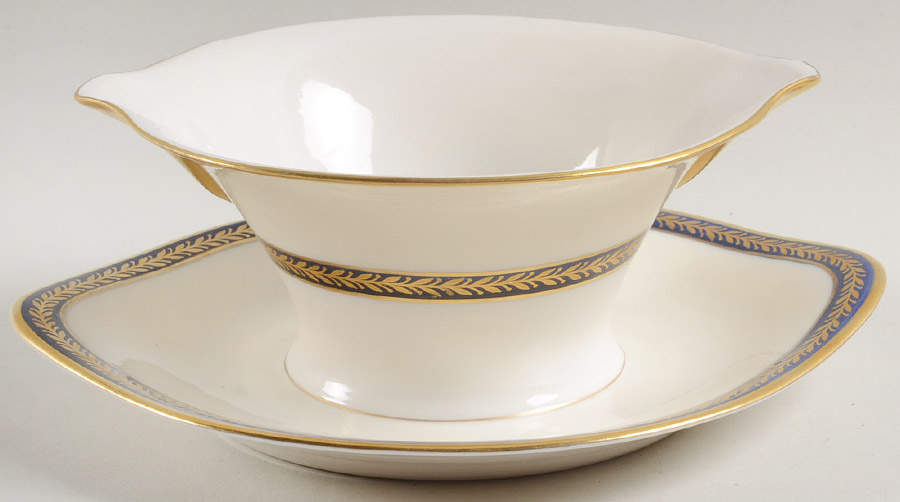 Lauria Blue Gravy Boat with Attached Underplate by Haviland-1