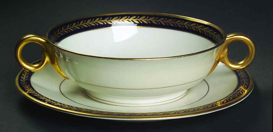 Lauria Blue Footed Cream Soup Bowl & Saucer Set by Haviland-1