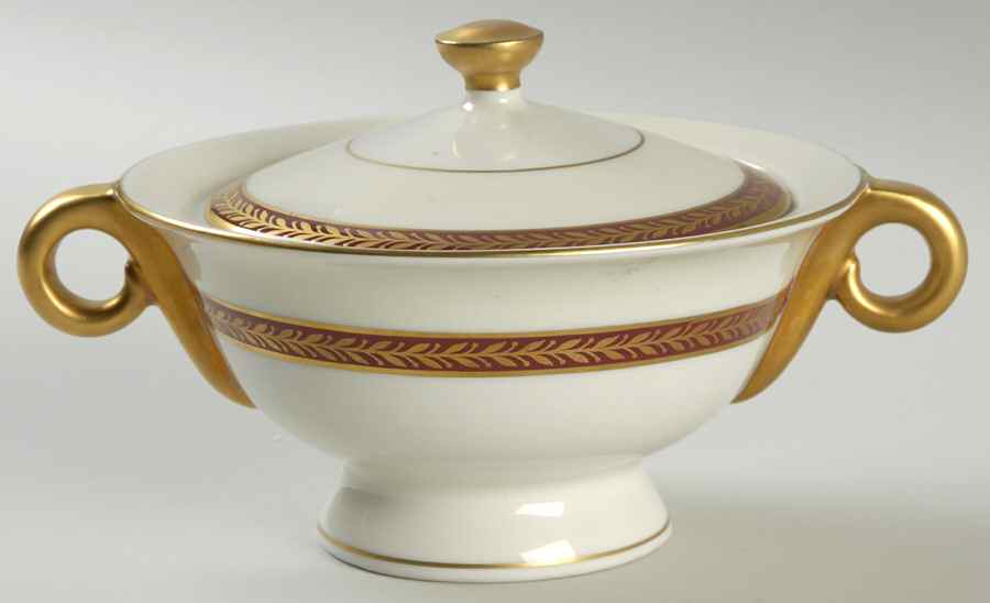 Lauria Red Sugar Bowl & Lid by Haviland-1