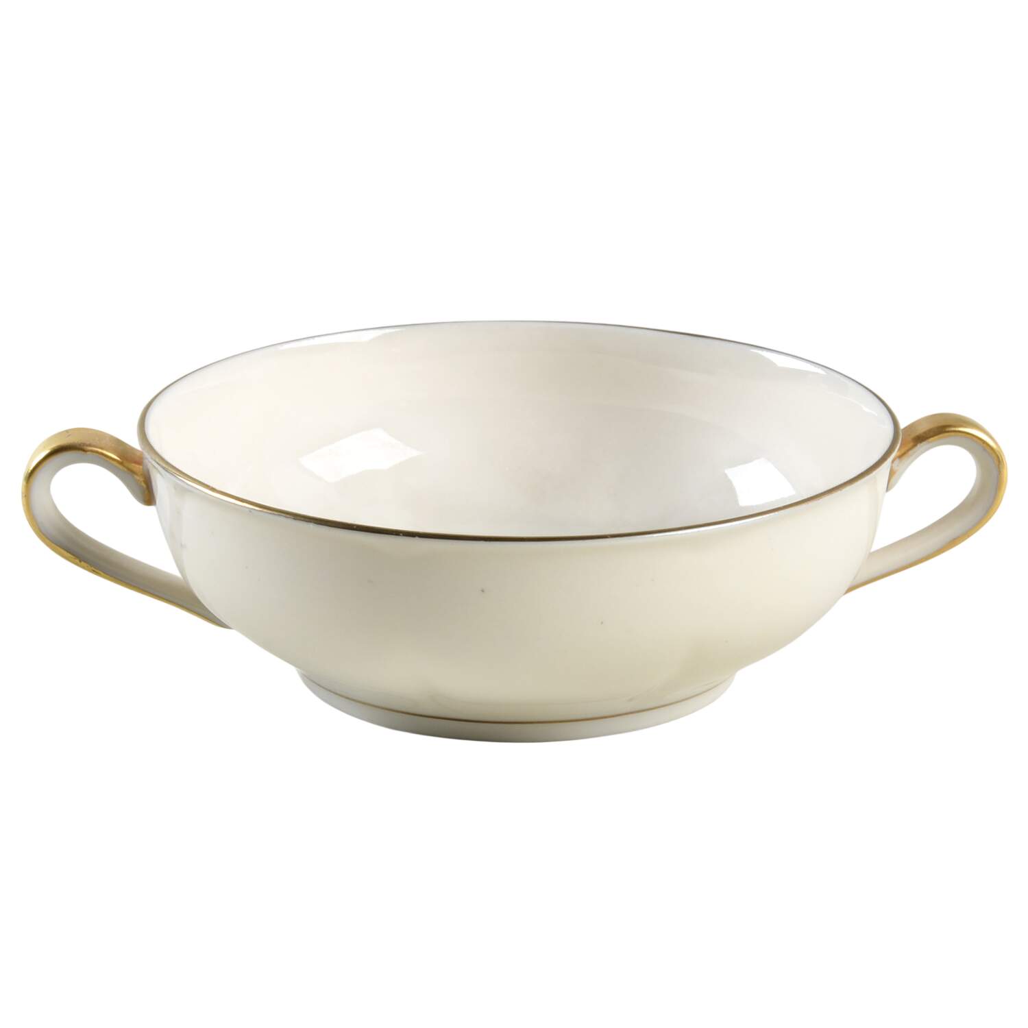 Leeds White and Cream Flat Cream Soup Bowl & Saucer Set by Haviland-1
