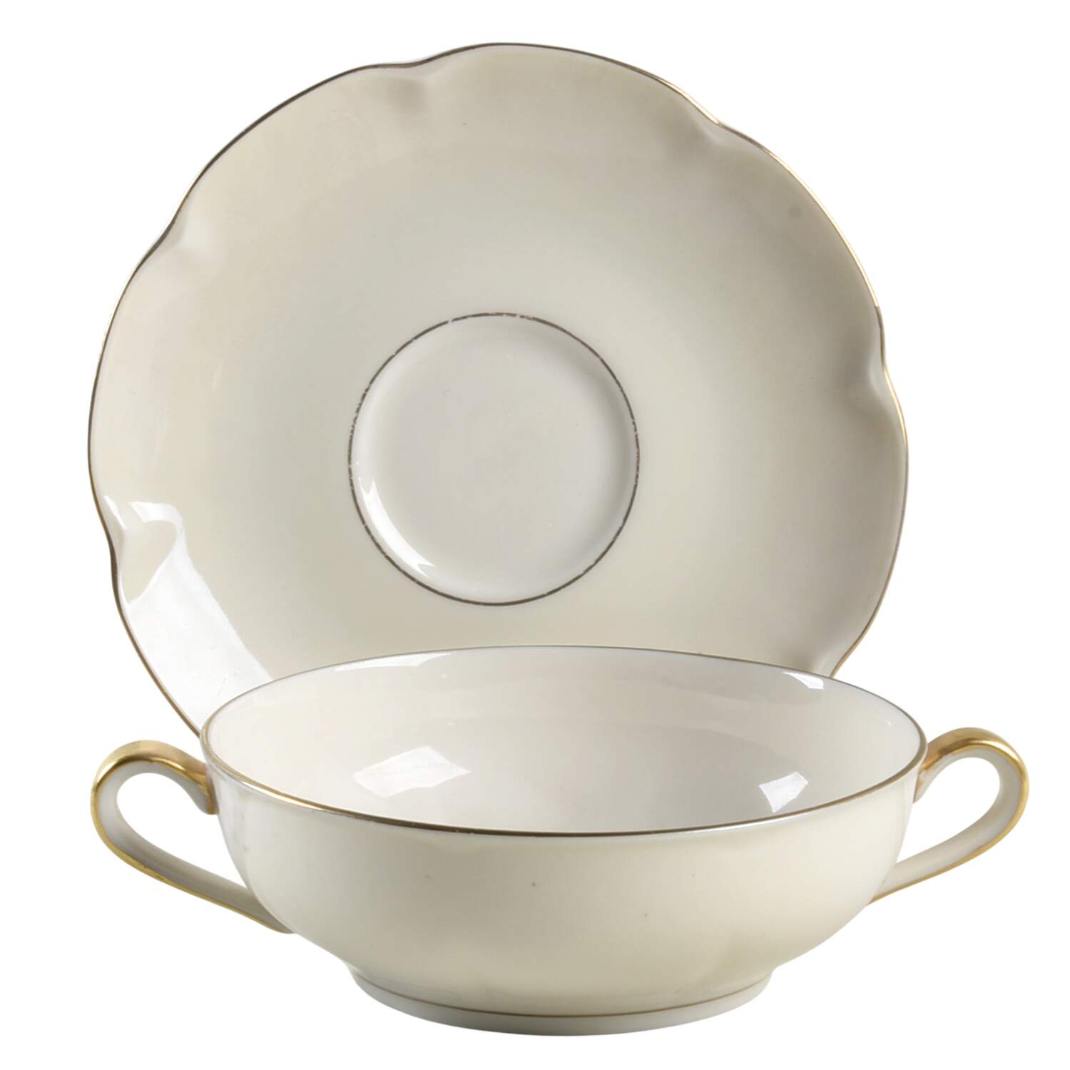 Leeds White and Cream Flat Cream Soup Bowl by Haviland-1
