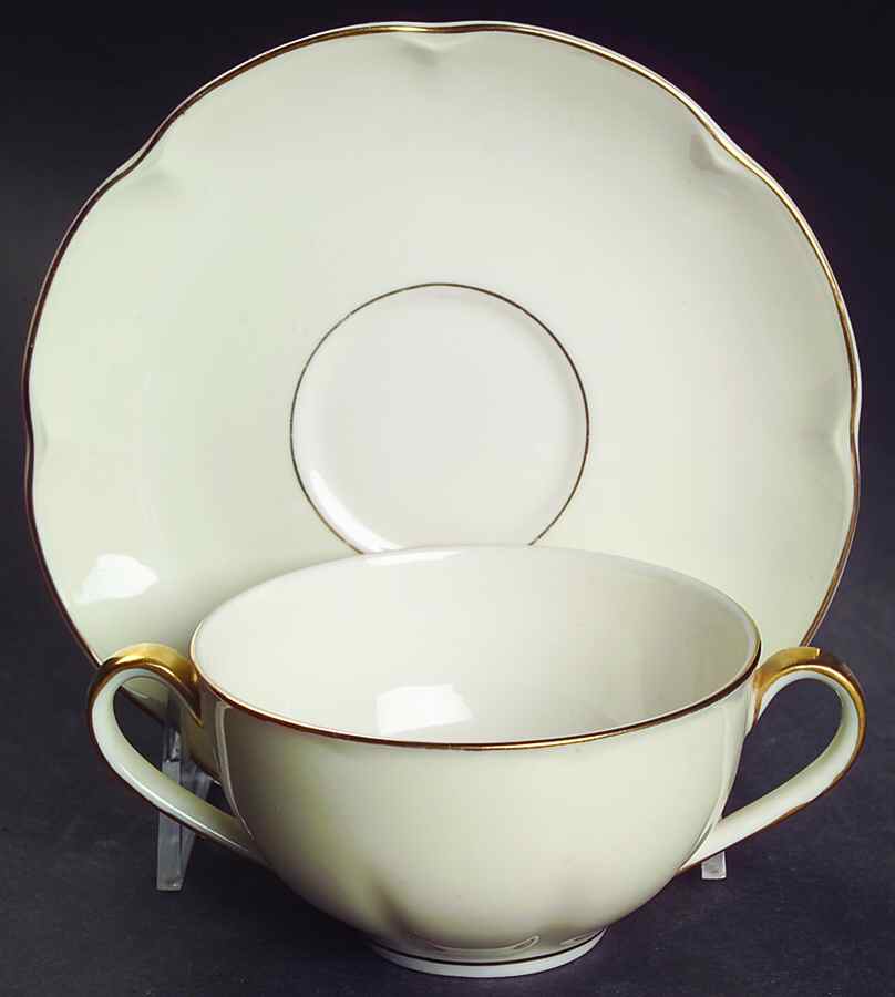 Leeds White and Cream Flat Bouillon Cup & Saucer by Haviland-1