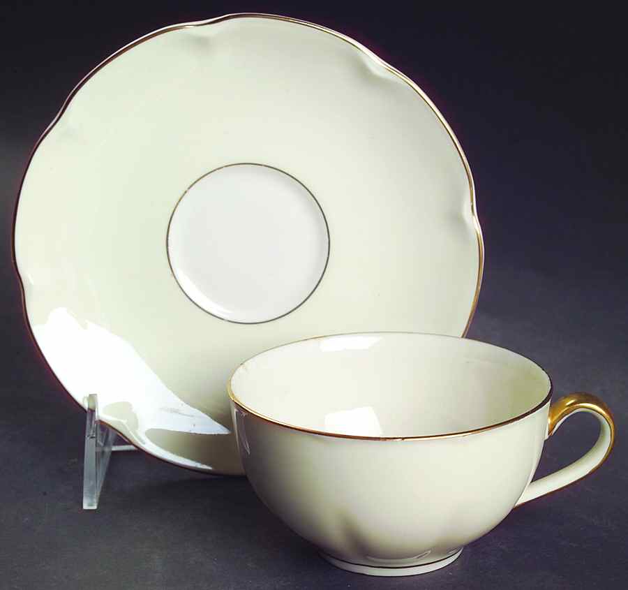 Leeds White and Cream Flat Cup & Saucer Set by Haviland-1
