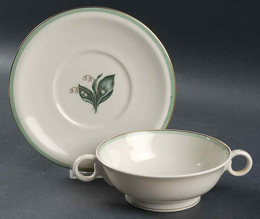 Lily of The Valley Footed Cream Soup Bowl & Saucer Set by Haviland-1
