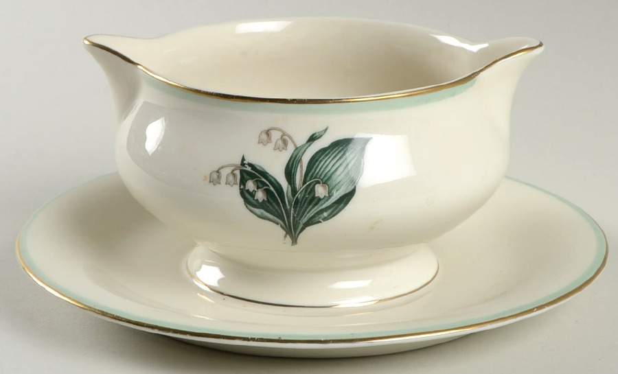 Lily of The Valley Gravy Boat with Attached Underplate by Haviland-1