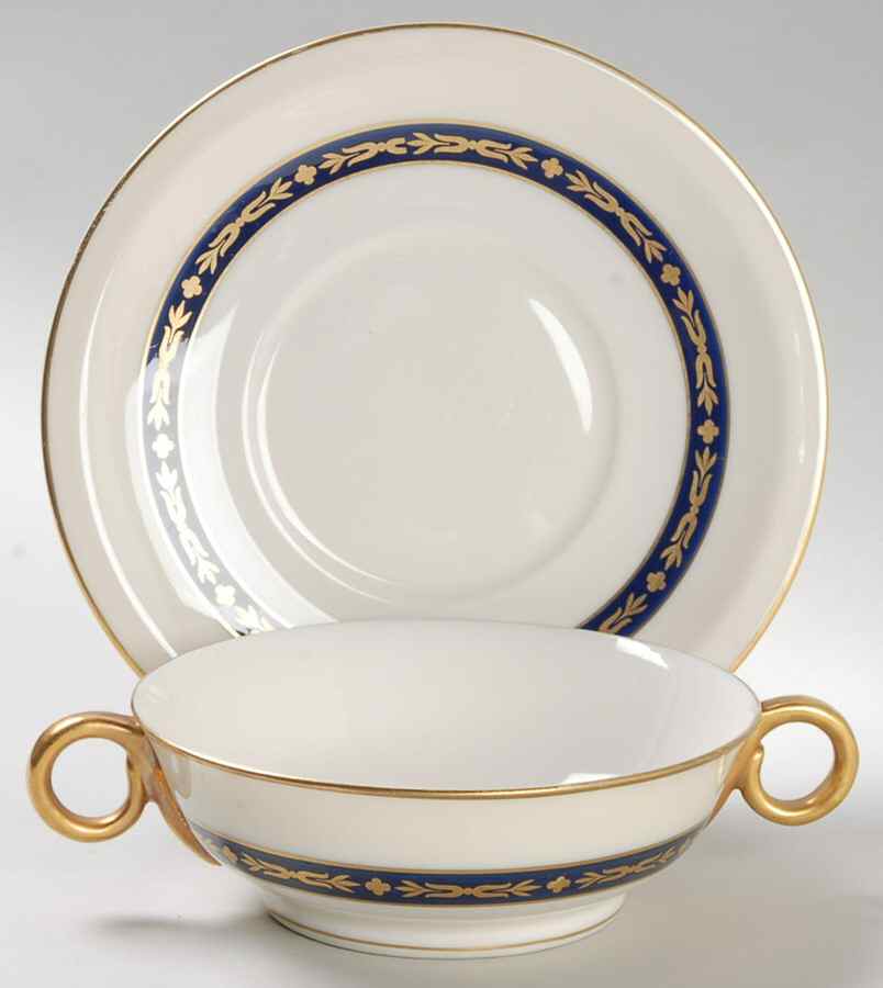 Lombardie Blue Footed Cream Soup Bowl & Saucer Set by Haviland-1