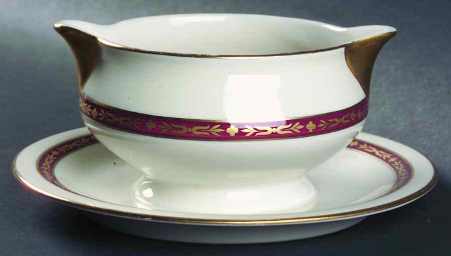 Lombardie Red Gravy Boat with Attached Underplate by Haviland-1