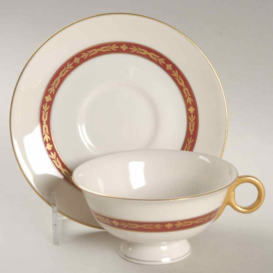 Lombardie Red Footed Cup & Saucer Set by Haviland-1