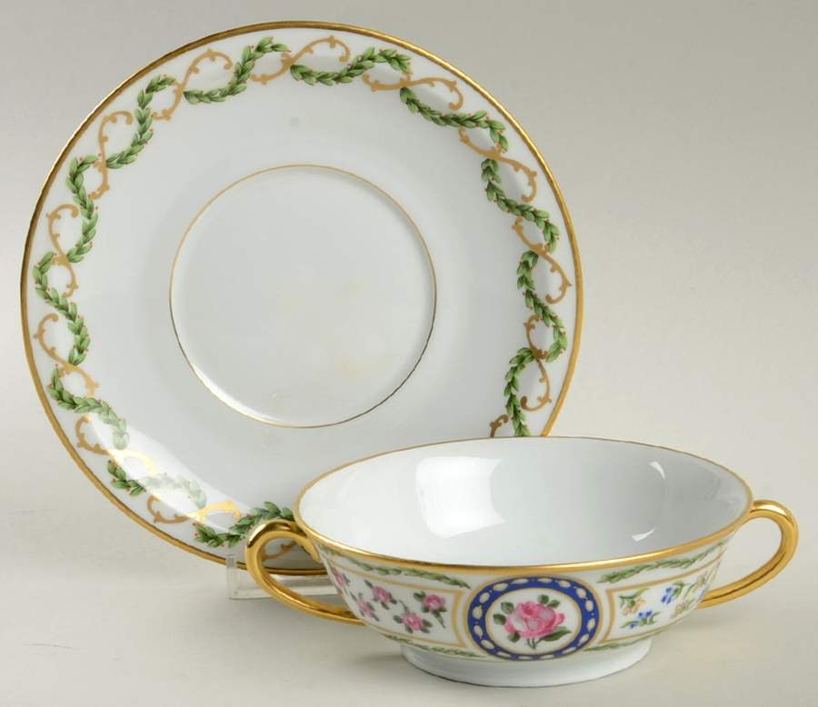 Louveciennes Footed Cream Soup Bowl & Saucer Set by Haviland-1