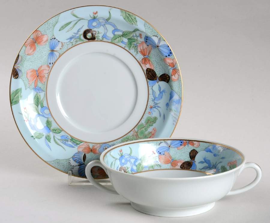 Madoura (Celadon Background) Footed Cream Soup Bowl & Saucer Set by Haviland-1