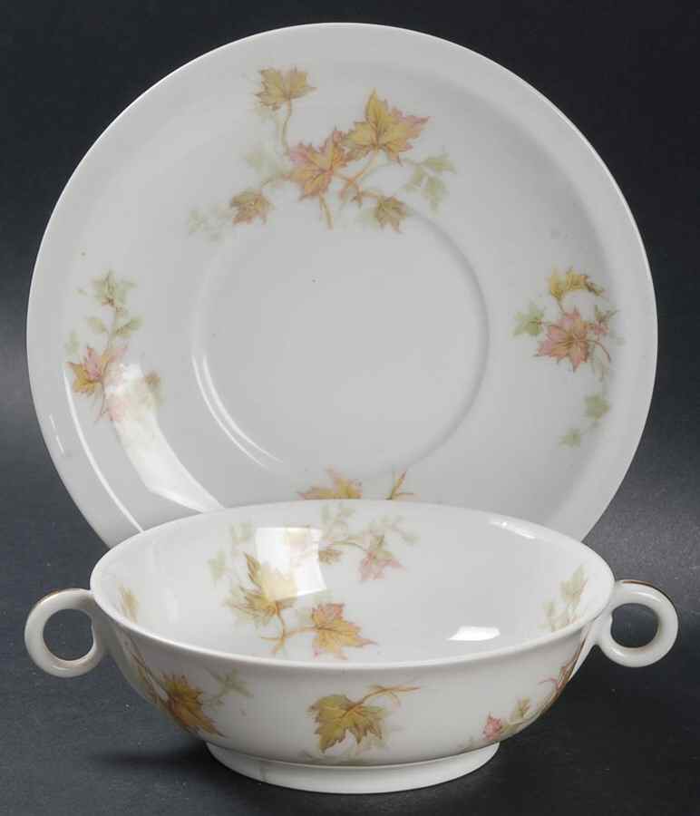 Maple Leaf Footed Cream Soup Bowl & Saucer Set by Haviland-1