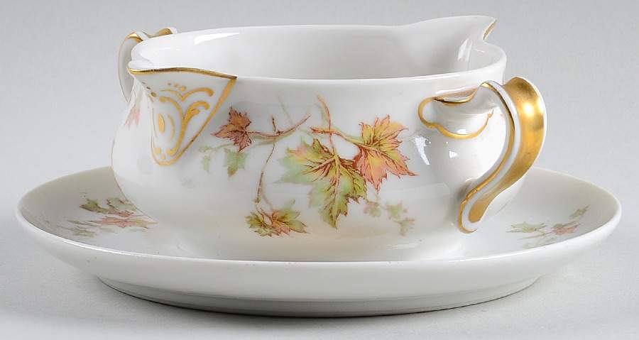 Maple Leaf Gravy Boat with Attached Underplate by Haviland-1