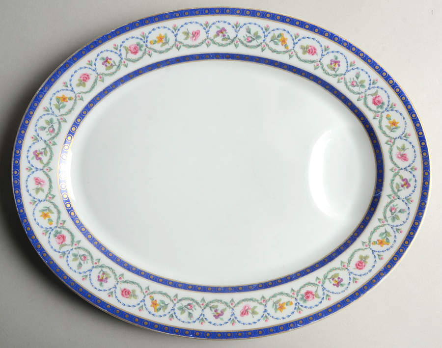 Malmaison (Newer, Blue Bands) 13" Oval Platter with Well by Haviland-1