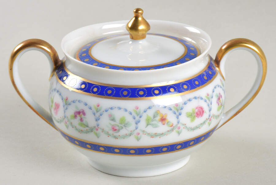 Malmaison (Newer, Blue Bands) Mini Sugar Bowl & Lid by Haviland-1