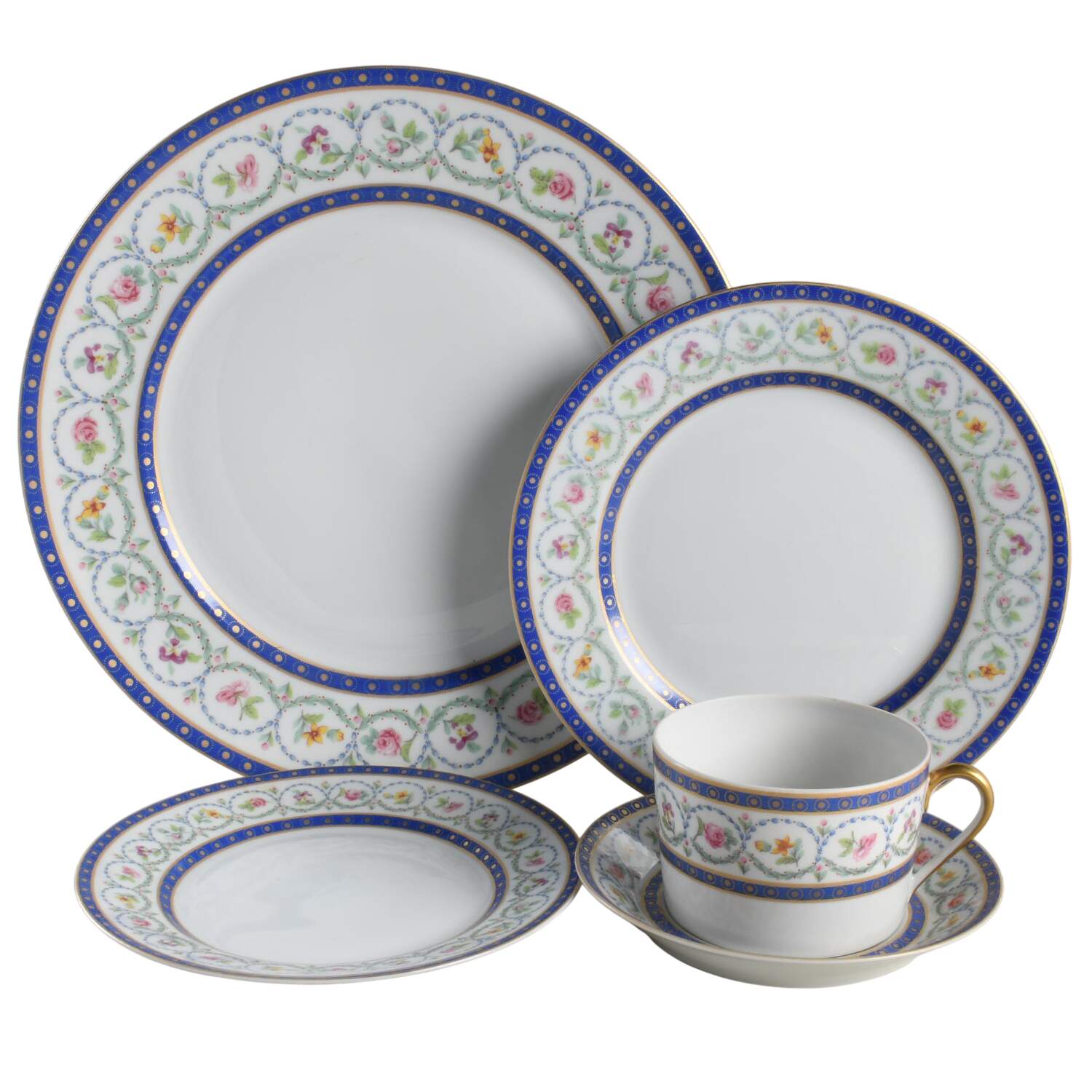 Malmaison (Newer, Blue Bands) 5 Piece Place Setting by Haviland-1