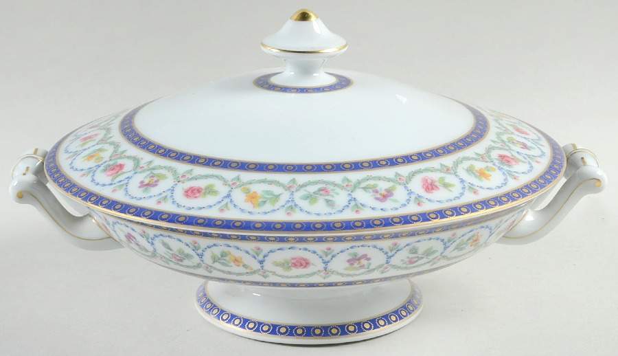 Malmaison (Newer, Blue Bands) Round Covered Vegetable by Haviland-1