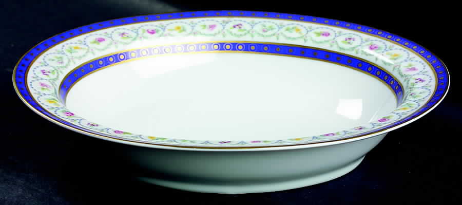 Malmaison (Newer, Blue Bands) 9" Oval Vegetable Bowl by Haviland-1