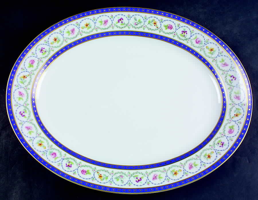 Malmaison (Newer, Blue Bands) 15" Oval Serving Platter by Haviland-1