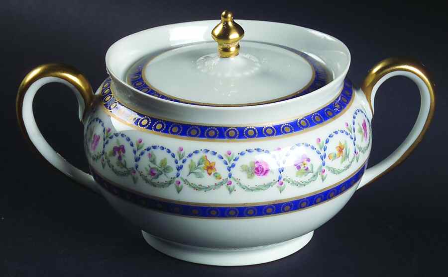 Malmaison (Newer, Blue Bands) Sugar Bowl & Lid by Haviland-1